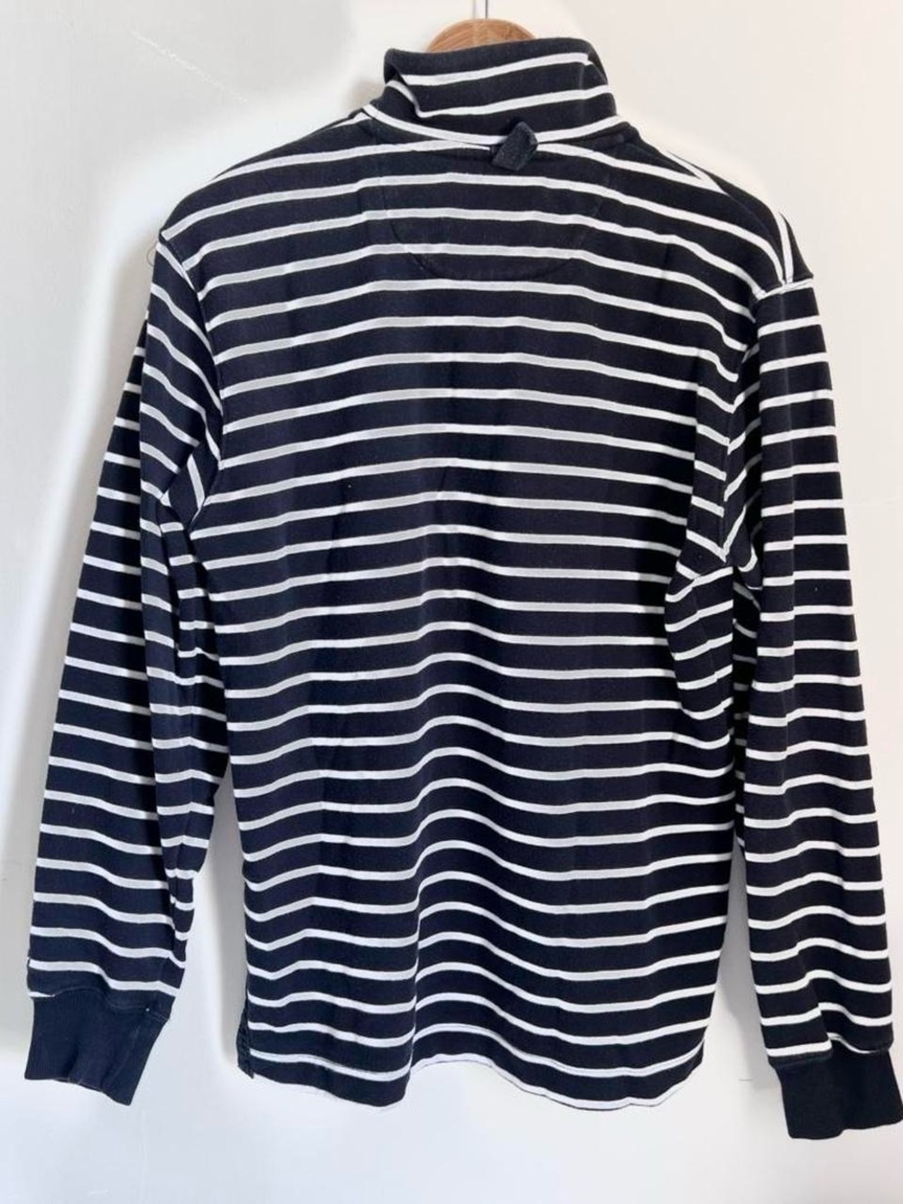 Men's Navy & White Striped Button-Neck Rugby Pullover - Picture 4 of 6